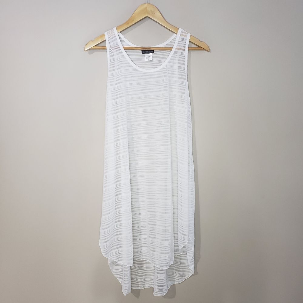 Jordan Taylor Medium Large White Grey Sleeveless Sheer high-low Swim Coverup